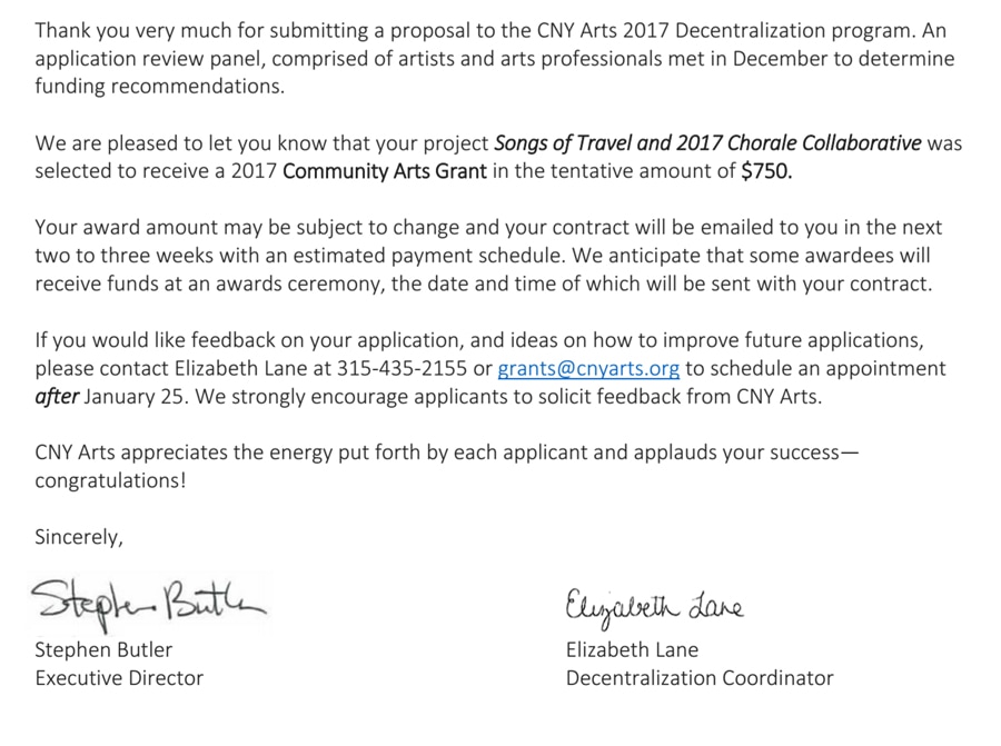 Syracuse Chorale - CNY Arts Grant 2017